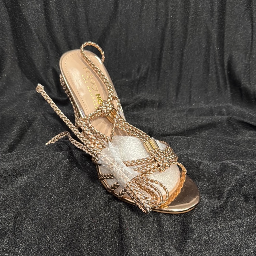 Fashion Nova Gold and Cream Heels with Elegant Straps